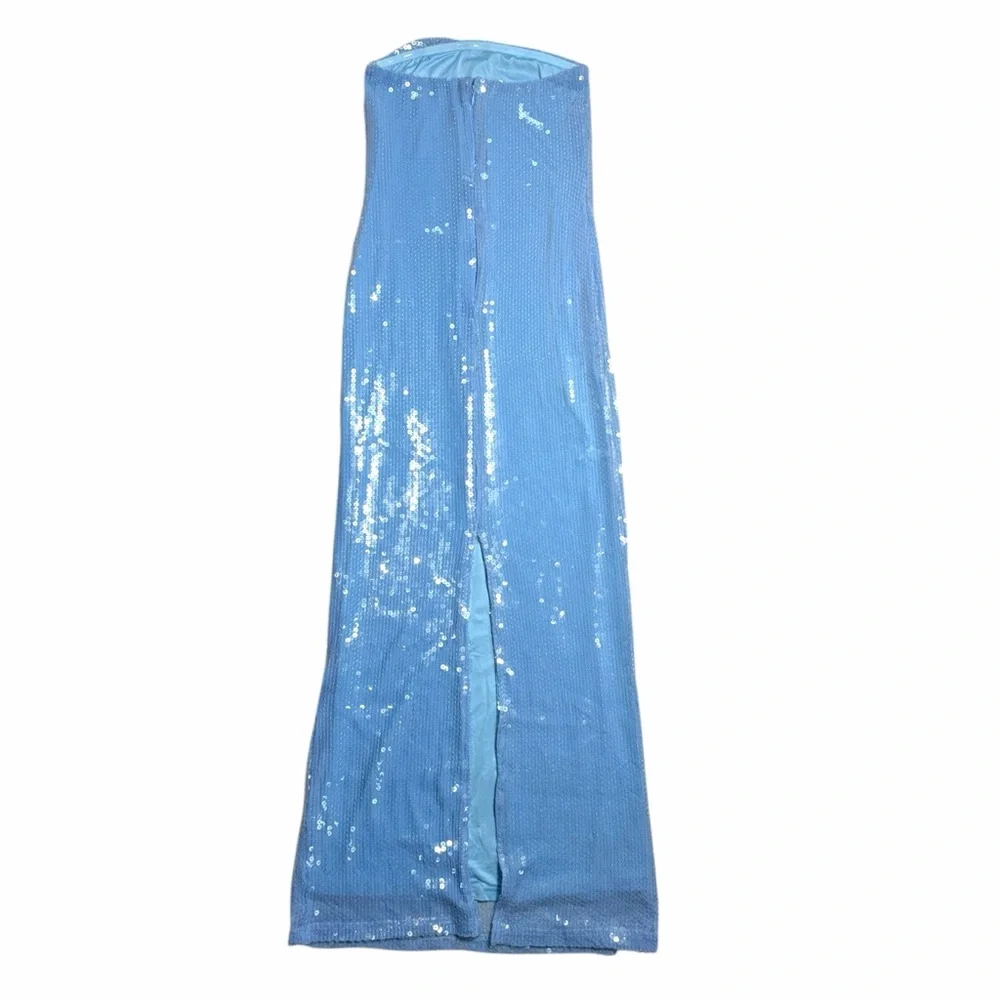 Rare London Powder Blue Sequin Strapless Maxi Dress Womens US 4 - Picture 9 of 10
